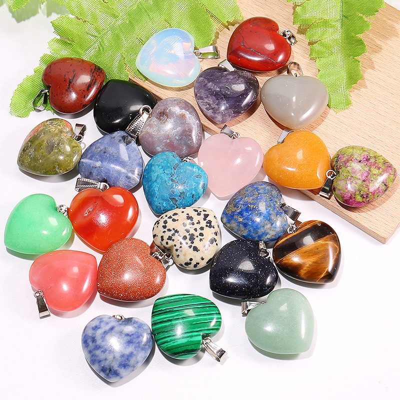Heart Natural Stone Pendant Necklace Crystal Heart DIY Necklace Pendant