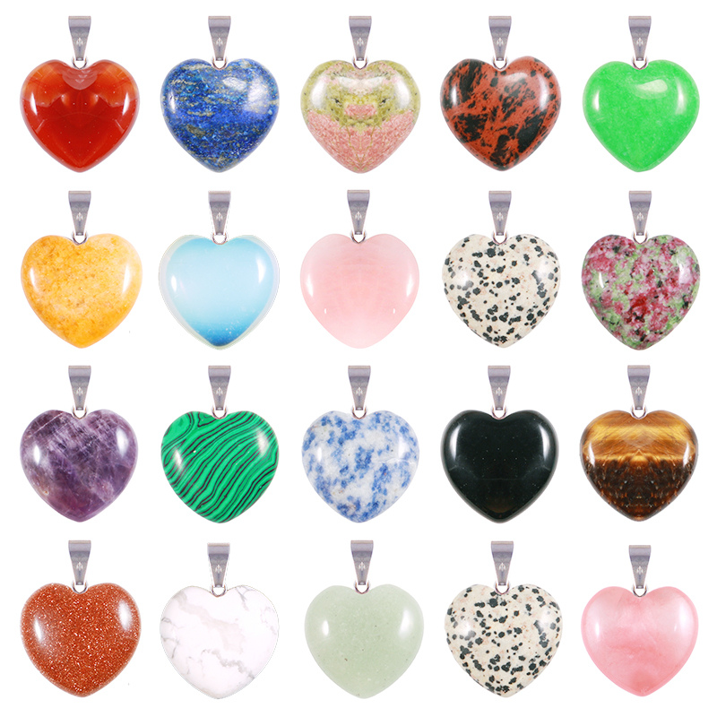 Heart Natural Stone Pendant Necklace Crystal Heart DIY Necklace Pendant