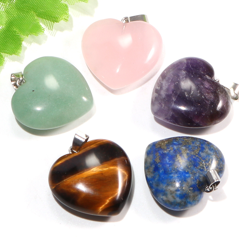 Heart Natural Stone Pendant Necklace Crystal Heart DIY Necklace Pendant
