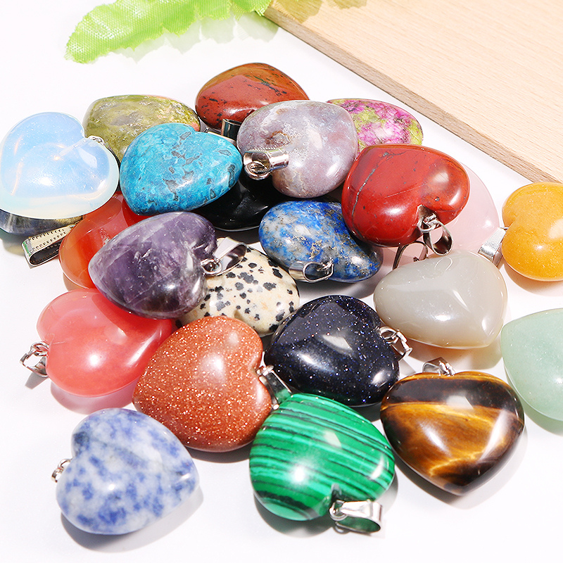 Heart Natural Stone Pendant Necklace Crystal Heart DIY Necklace Pendant
