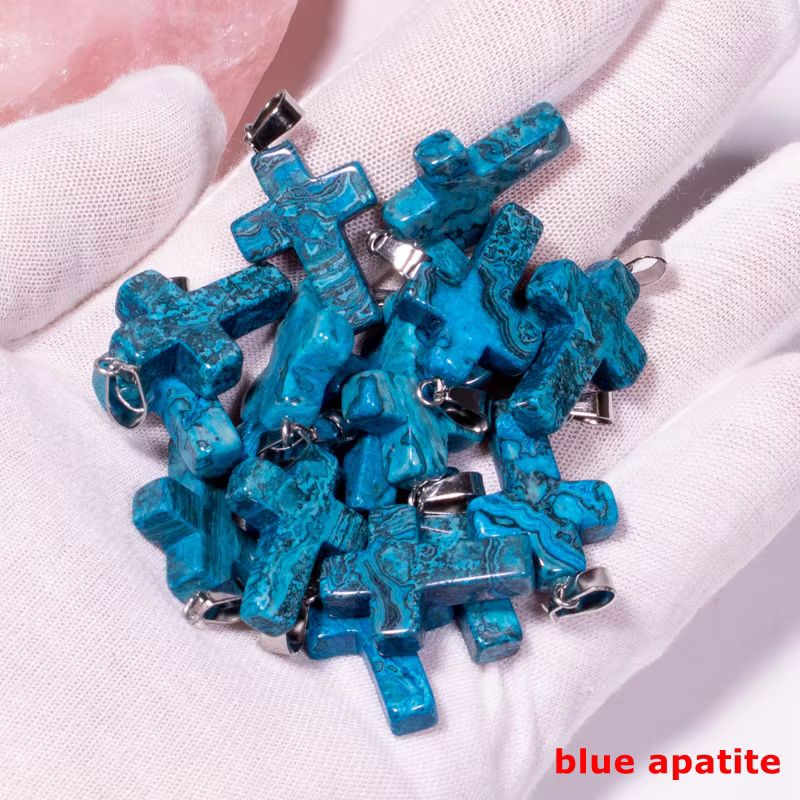 Natural Engraved Crystal Stone Cross Pendant Gemstone Necklace for Jewelry Making