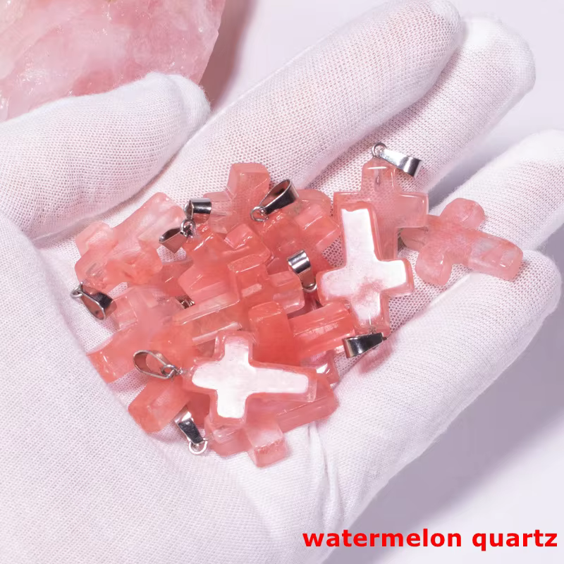 Natural Engraved Crystal Stone Cross Pendant Gemstone Necklace for Jewelry Making