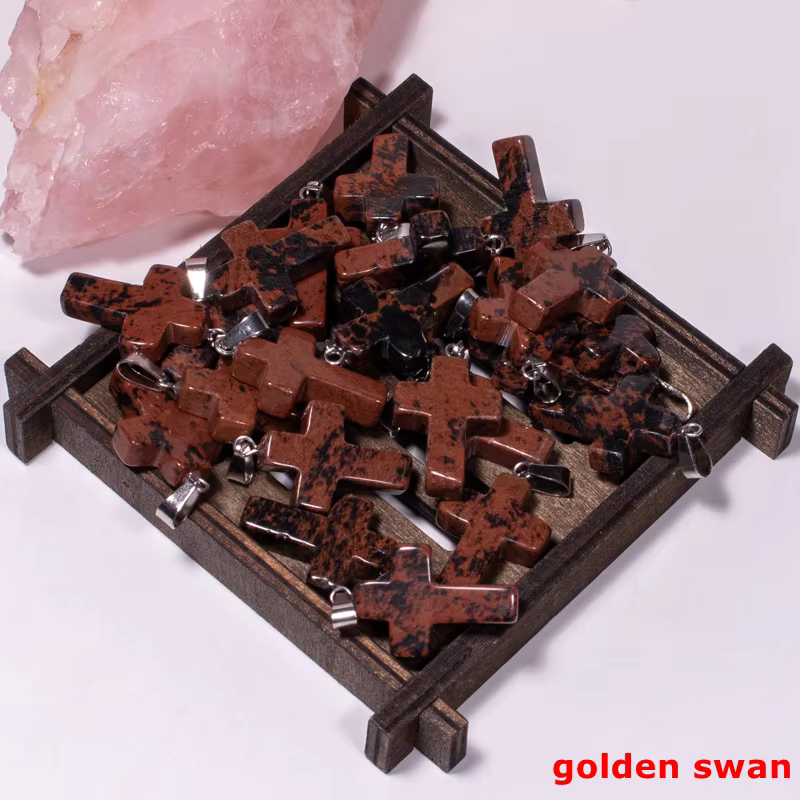 Natural Engraved Crystal Stone Cross Pendant Gemstone Necklace for Jewelry Making