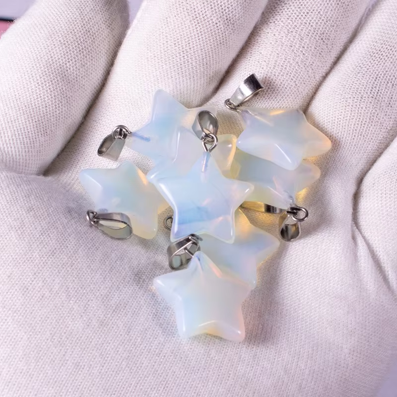 Handmade Carved Natural Gemstone Five-pointed Star Shape Stone Pendant For DIY Necklace Jewelry Maki