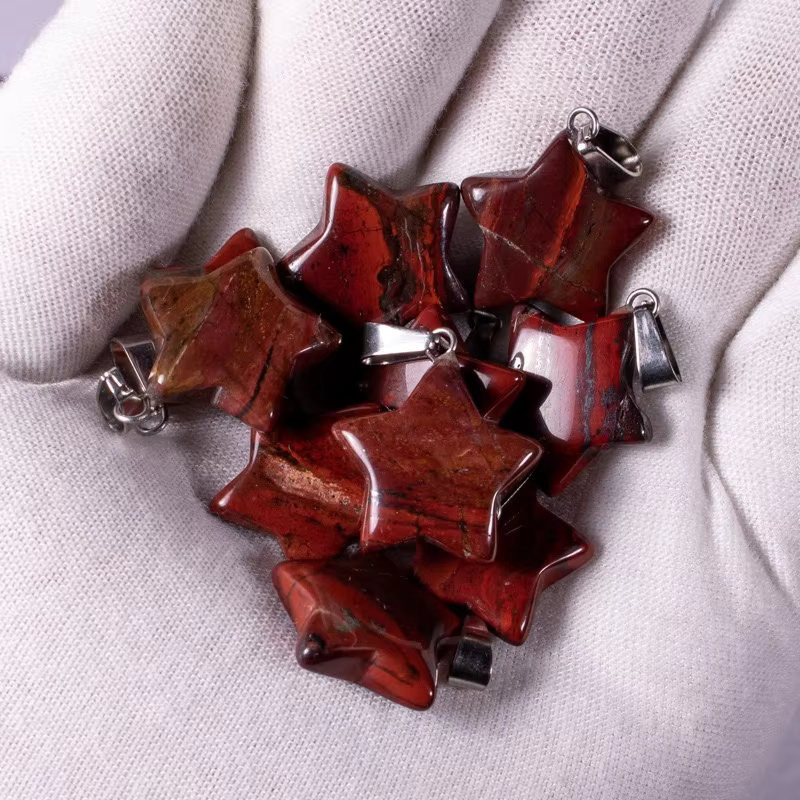 Handmade Carved Natural Gemstone Five-pointed Star Shape Stone Pendant For DIY Necklace Jewelry Maki