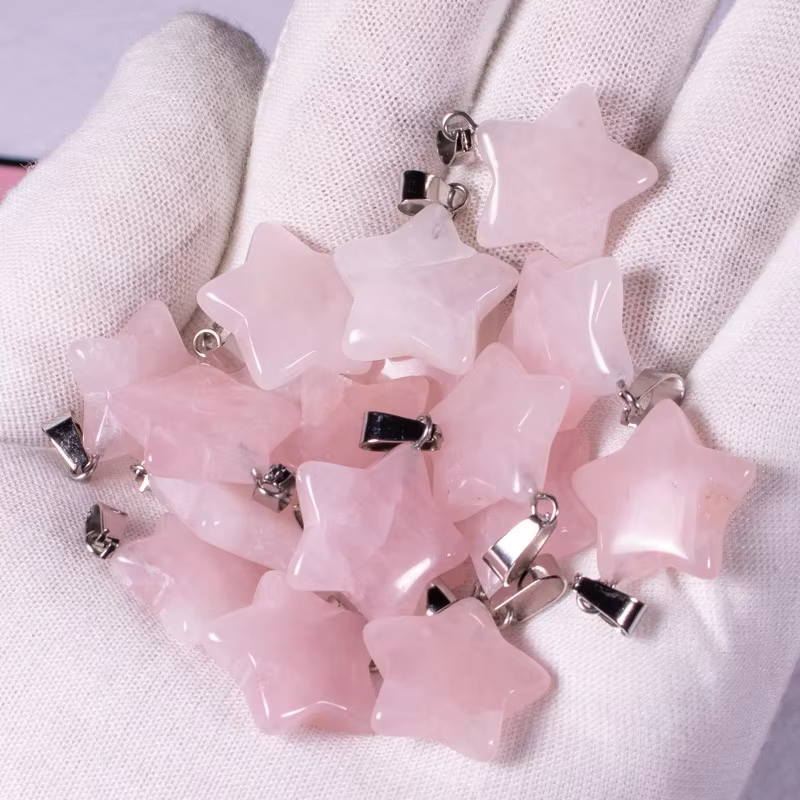 Handmade Carved Natural Gemstone Five-pointed Star Shape Stone Pendant For DIY Necklace Jewelry Maki