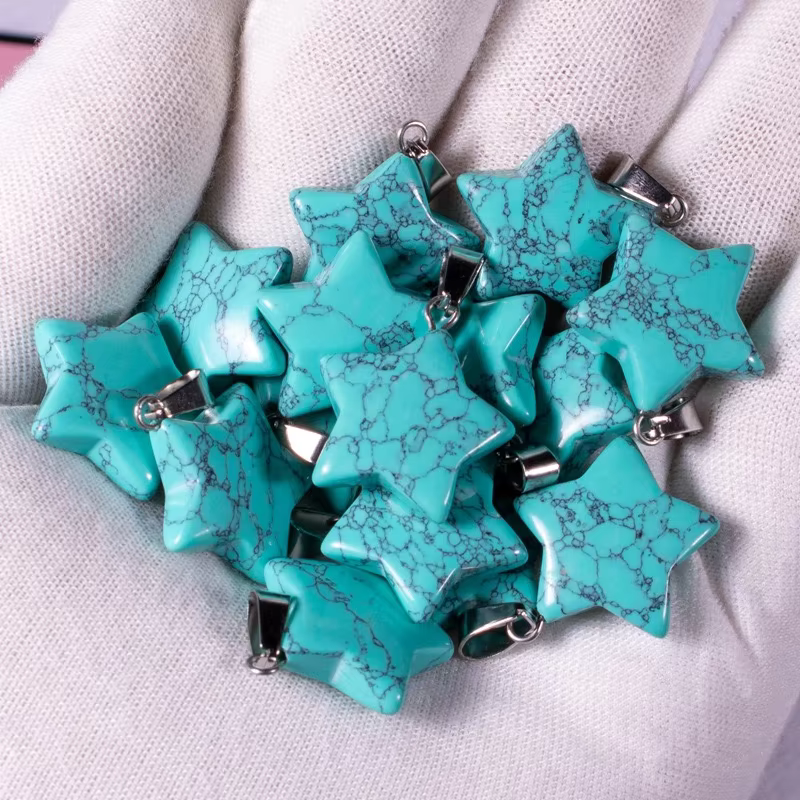 Handmade Carved Natural Gemstone Five-pointed Star Shape Stone Pendant For DIY Necklace Jewelry Maki