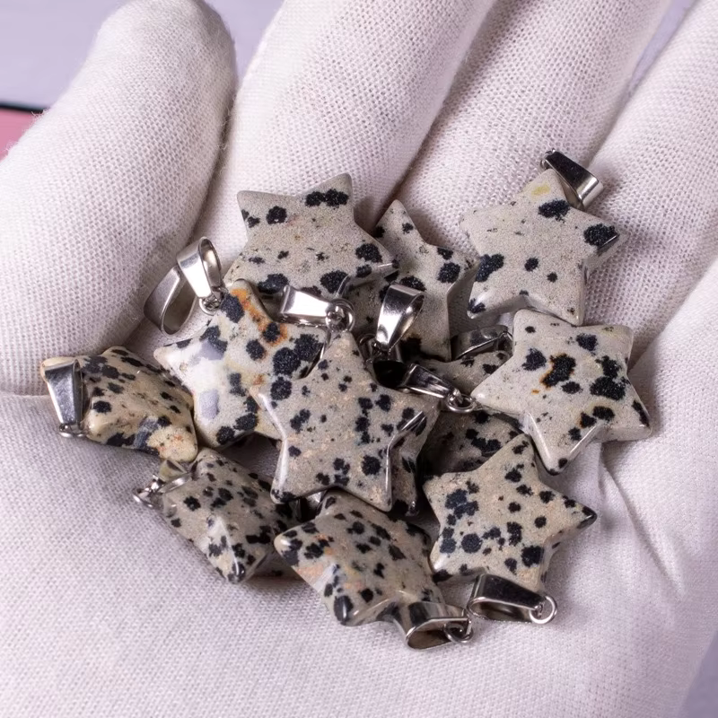 Handmade Carved Natural Gemstone Five-pointed Star Shape Stone Pendant For DIY Necklace Jewelry Maki