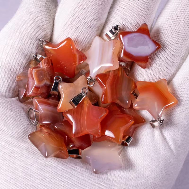 Handmade Carved Natural Gemstone Five-pointed Star Shape Stone Pendant For DIY Necklace Jewelry Maki