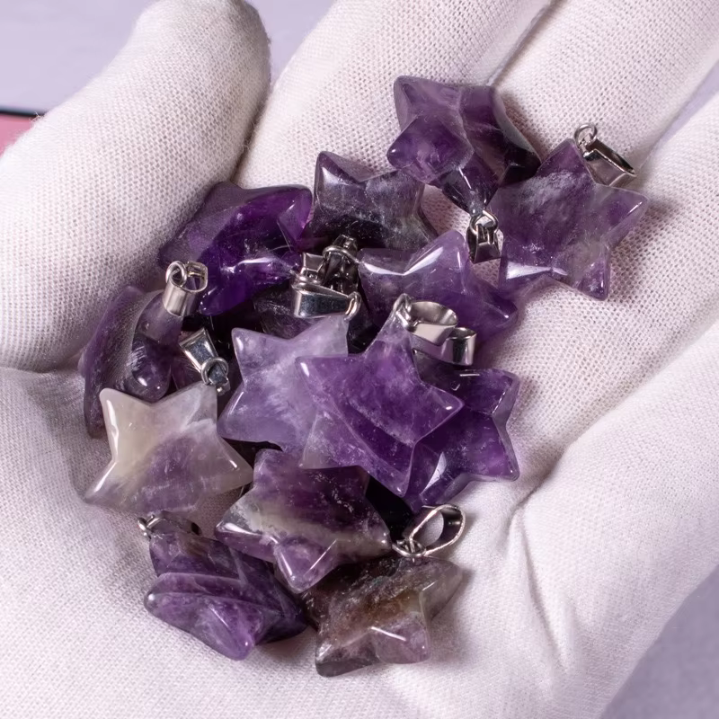 Handmade Carved Natural Gemstone Five-pointed Star Shape Stone Pendant For DIY Necklace Jewelry Maki