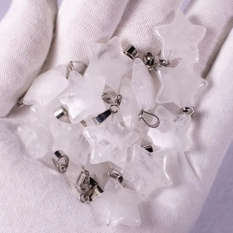 Handmade Carved Natural Gemstone Five-pointed Star Shape Stone Pendant For DIY Necklace Jewelry Maki