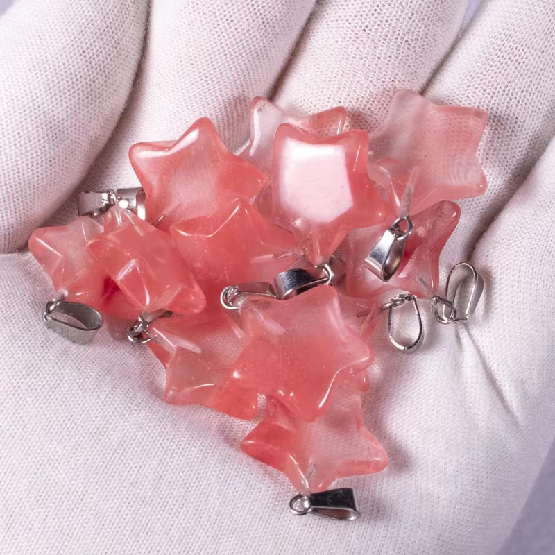 Handmade Carved Natural Gemstone Five-pointed Star Shape Stone Pendant For DIY Necklace Jewelry Maki