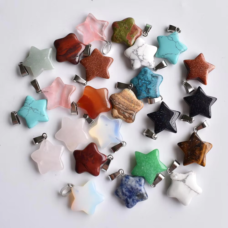 Handmade Carved Natural Gemstone Five-pointed Star Shape Stone Pendant For DIY Necklace Jewelry Maki