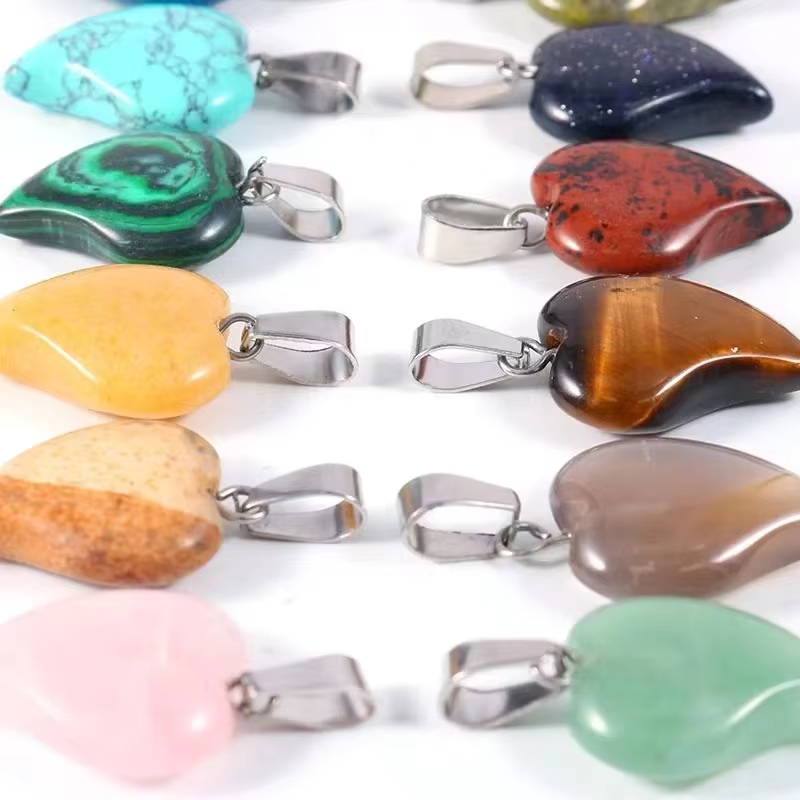Natural Stone Crystal leaf Pendant Crystal Rose Quartz Heart Agate Pendant Necklace Gemstone Jewelry