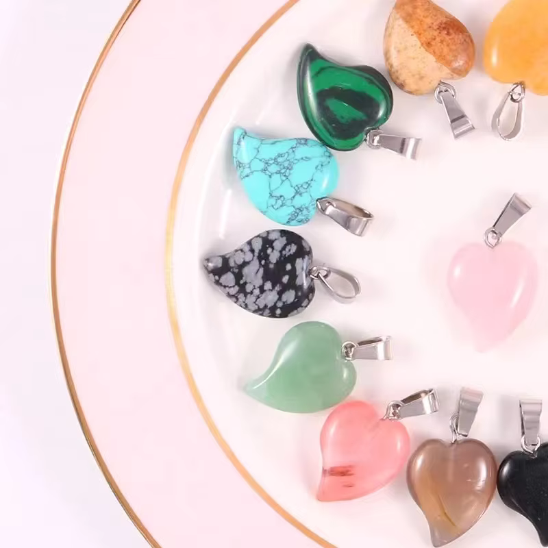 Natural Stone Crystal leaf Pendant Crystal Rose Quartz Heart Agate Pendant Necklace Gemstone Jewelry