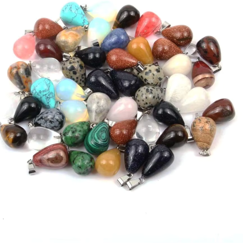 Natural Stone Pendants Water Drop Mixed Colorful Quartz Crystal Chakra Reiki Healing Agates Stone Ch