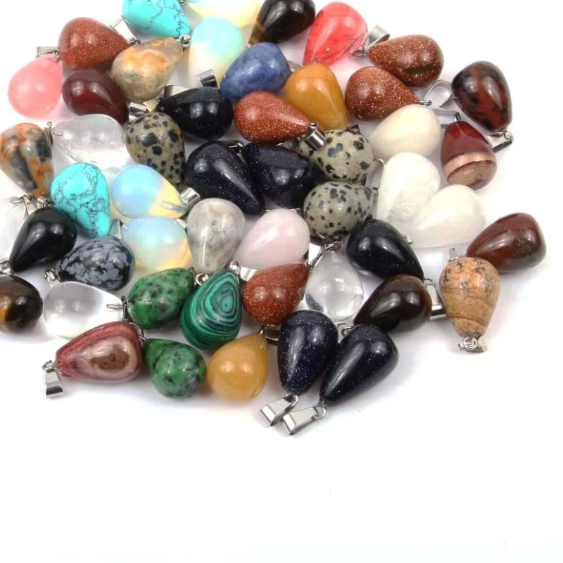 Natural Stone Pendants Water Drop Mixed Colorful Quartz Crystal Chakra Reiki Healing Agates Stone Ch