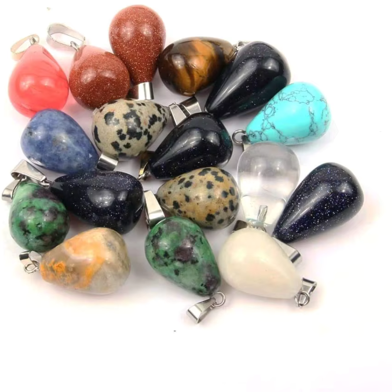 Natural Stone Pendants Water Drop Mixed Colorful Quartz Crystal Chakra Reiki Healing Agates Stone Ch