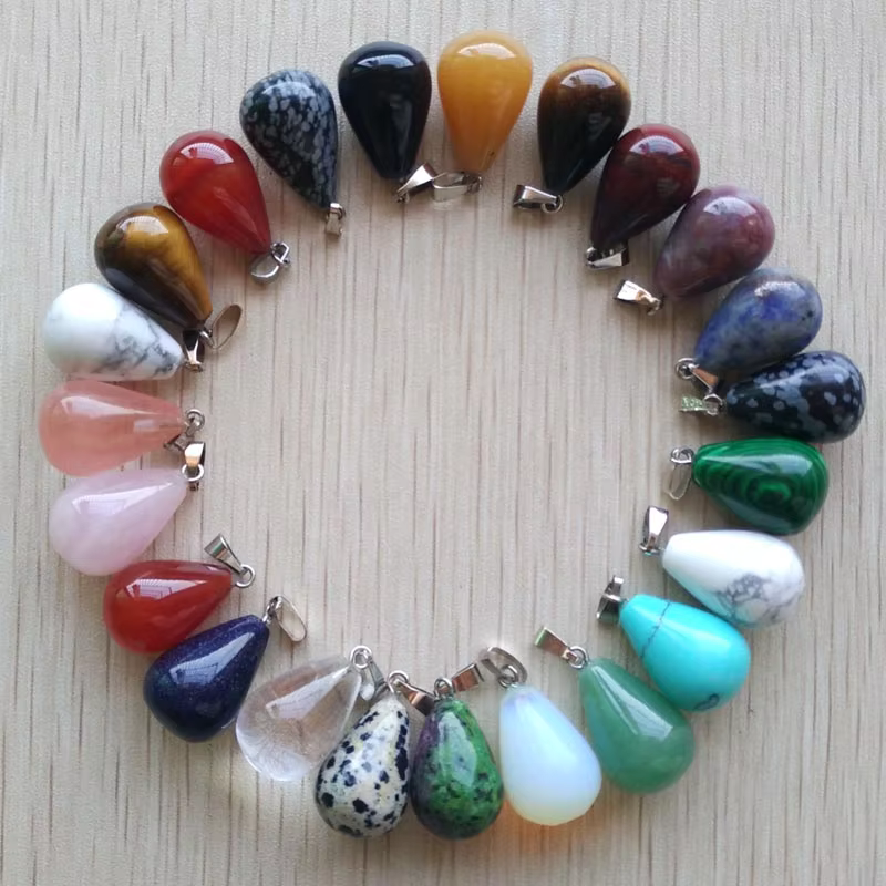 Natural Stone Pendants Water Drop Mixed Colorful Quartz Crystal Chakra Reiki Healing Agates Stone Ch