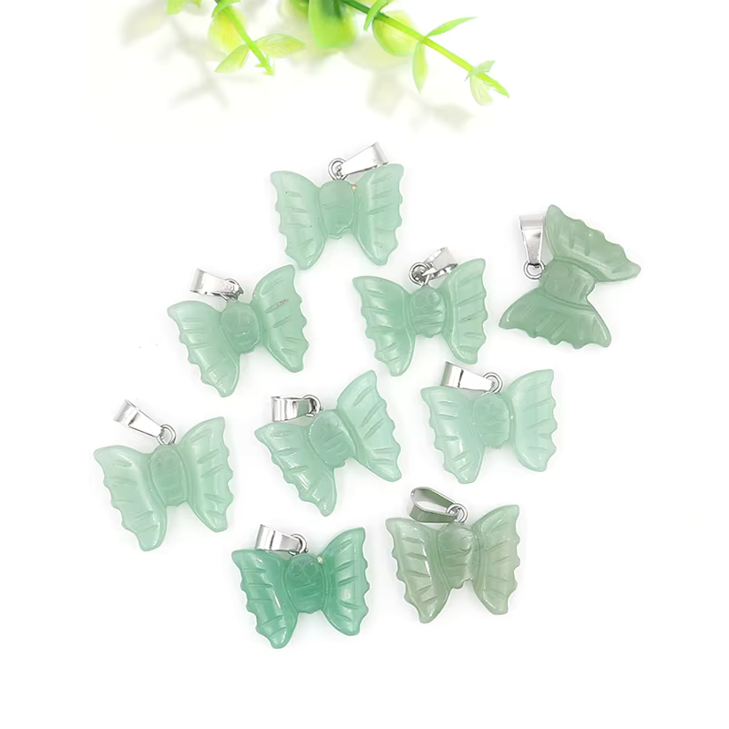 Hand Carved Stone Butterfly Pendant Natural Healing Crystal Quartz Stone Animal Butterfly Pendants F