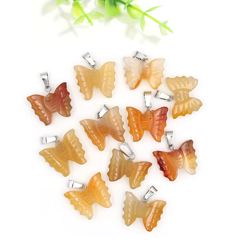 Hand Carved Stone Butterfly Pendant Natural Healing Crystal Quartz Stone Animal Butterfly Pendants F