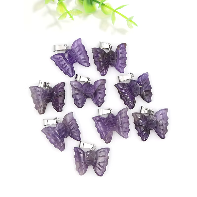 Hand Carved Stone Butterfly Pendant Natural Healing Crystal Quartz Stone Animal Butterfly Pendants F
