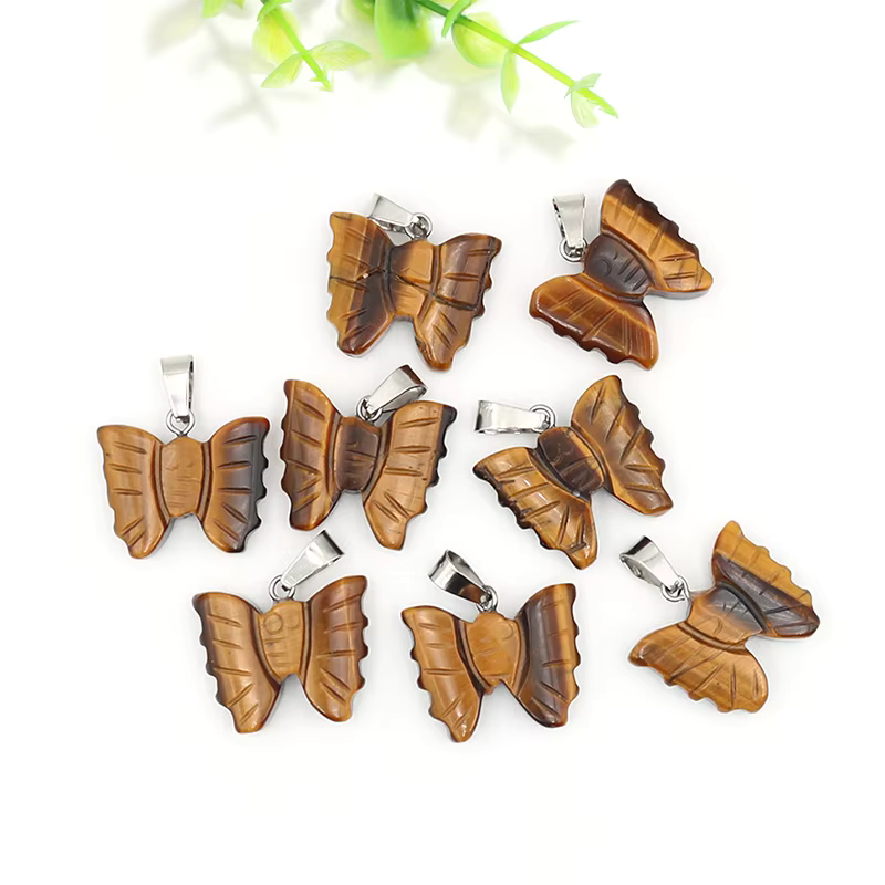 Hand Carved Stone Butterfly Pendant Natural Healing Crystal Quartz Stone Animal Butterfly Pendants F