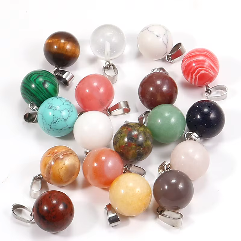 Fashion Natural Quartz Crystal Healing Gemstone Round Ball Beads Stone Necklaces Pendants 