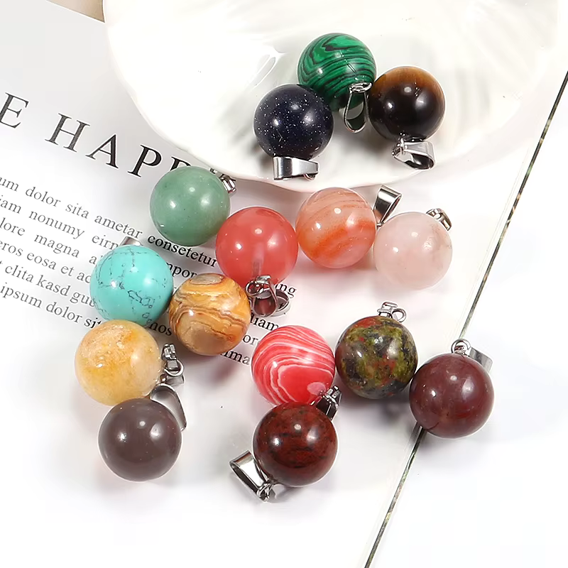 Fashion Natural Quartz Crystal Healing Gemstone Round Ball Beads Stone Necklaces Pendants 