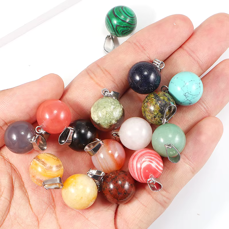 Fashion Natural Quartz Crystal Healing Gemstone Round Ball Beads Stone Necklaces Pendants 