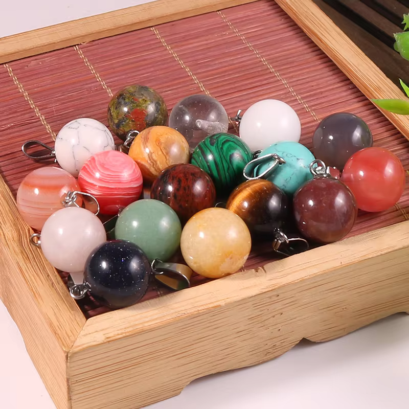 Fashion Natural Quartz Crystal Healing Gemstone Round Ball Beads Stone Necklaces Pendants 