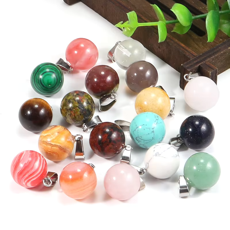 Fashion Natural Quartz Crystal Healing Gemstone Round Ball Beads Stone Necklaces Pendants 