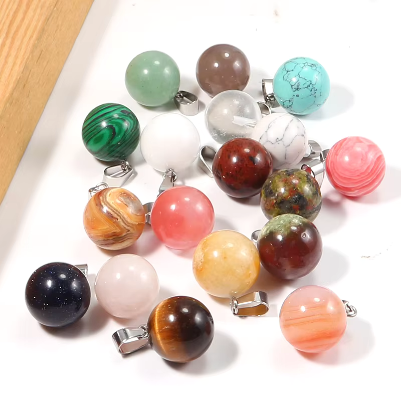 Fashion Natural Quartz Crystal Healing Gemstone Round Ball Beads Stone Necklaces Pendants 