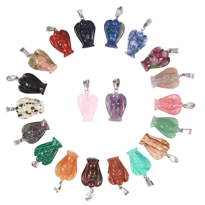 Charms 15*20mm Natural Crystal Gemstone Angel Pendant Mixed Carved Guardian Angel Statue Pendants 