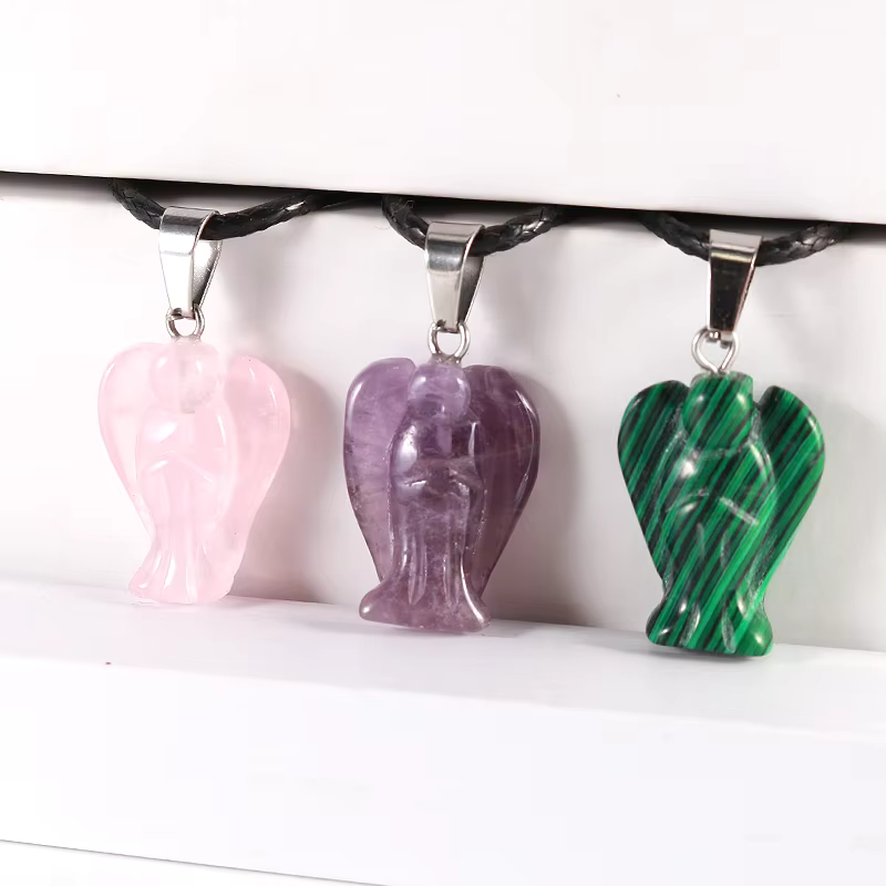 Charms 15*20mm Natural Crystal Gemstone Angel Pendant Mixed Carved Guardian Angel Statue Pendants 