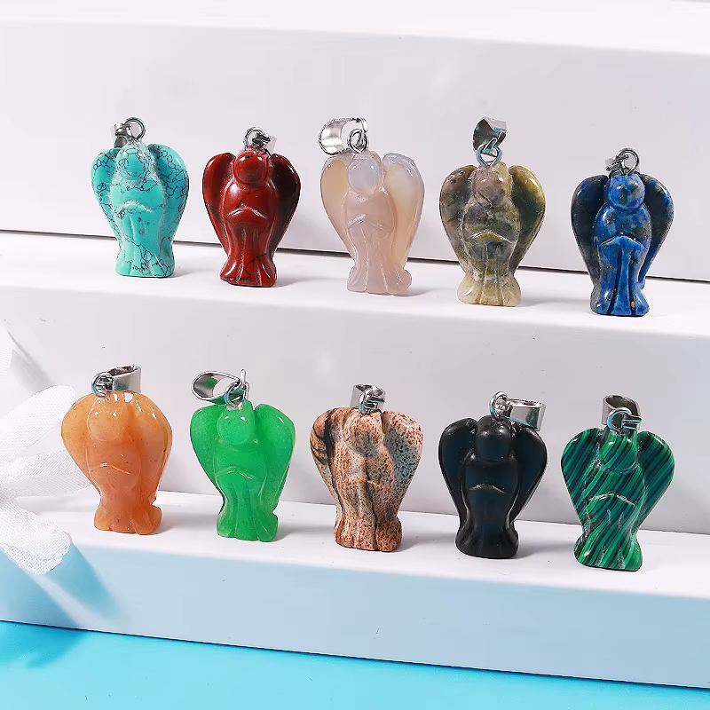 Charms 15*20mm Natural Crystal Gemstone Angel Pendant Mixed Carved Guardian Angel Statue Pendants 