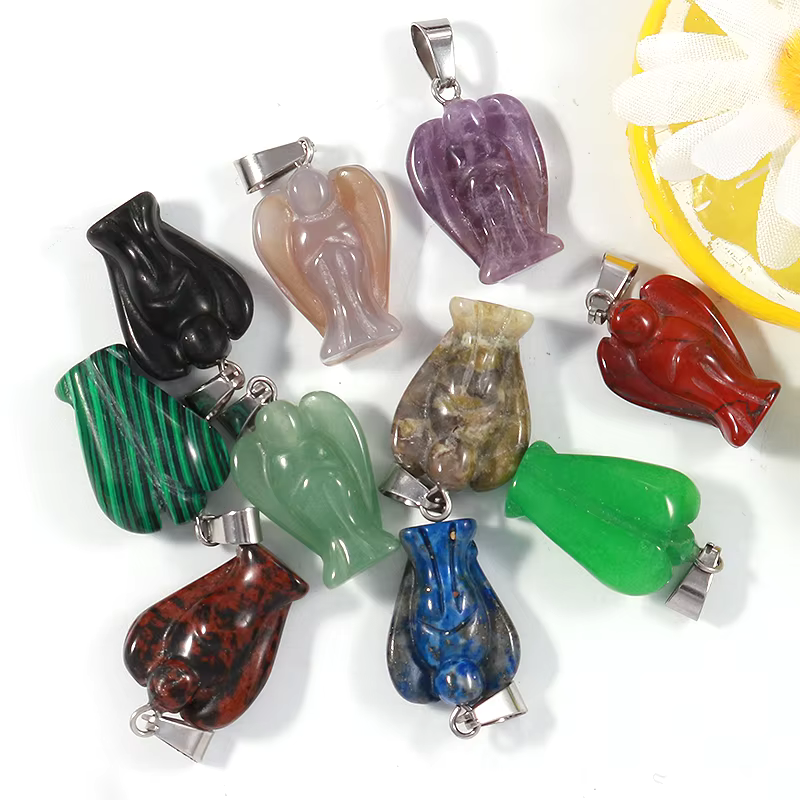 Charms 15*20mm Natural Crystal Gemstone Angel Pendant Mixed Carved Guardian Angel Statue Pendants 