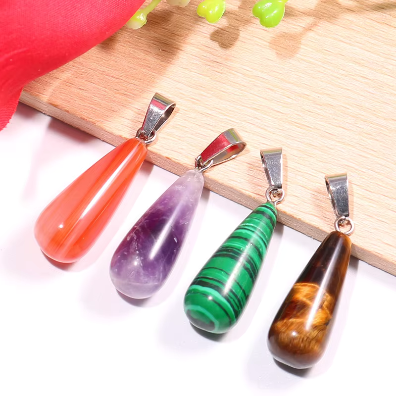 Natural amethyst pendant crystal healing gemstones water drop pendants charms for jewelry making