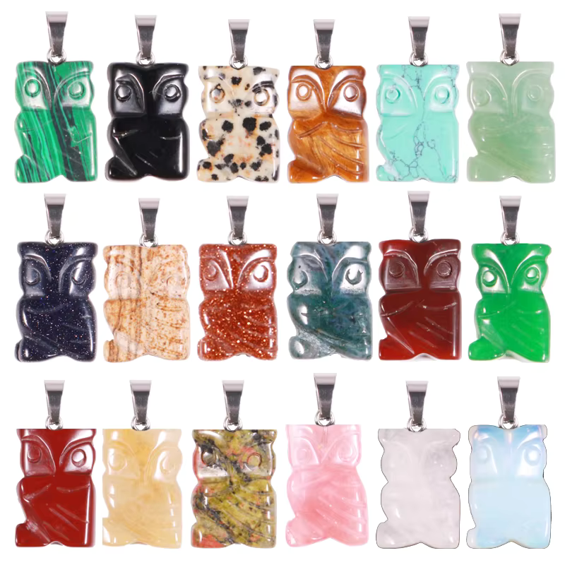 Charms Natural Crystal Quartz Animal Gemstone Necklace Owl Stone Bead Pendant For Jewelry Making