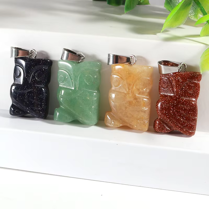 Charms Natural Crystal Quartz Animal Gemstone Necklace Owl Stone Bead Pendant For Jewelry Making