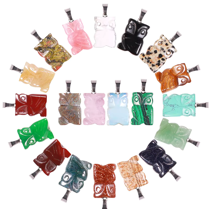Charms Natural Crystal Quartz Animal Gemstone Necklace Owl Stone Bead Pendant For Jewelry Making