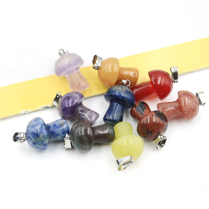 Fashionable Mini Mushroom Pendant Necklace Accessories DIY natural crystal stone pendant