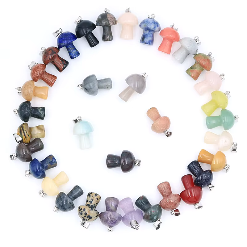 Fashionable Mini Mushroom Pendant Necklace Accessories DIY natural crystal stone pendant
