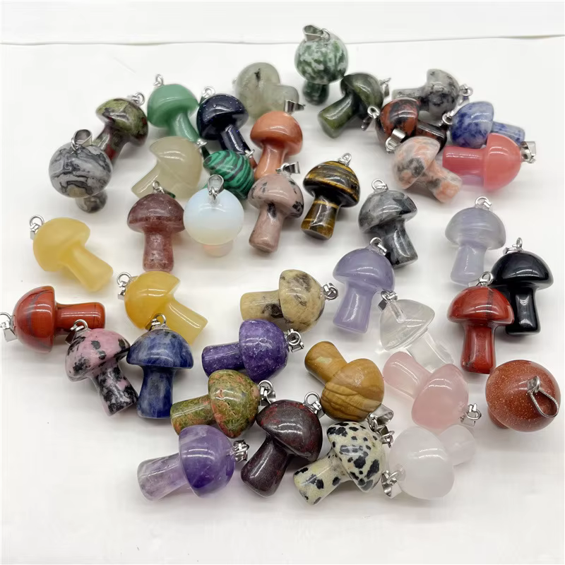 Fashionable Mini Mushroom Pendant Necklace Accessories DIY natural crystal stone pendant