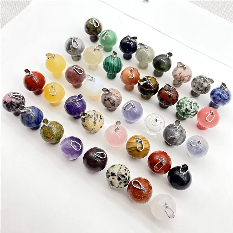 Fashionable Mini Mushroom Pendant Necklace Accessories DIY natural crystal stone pendant