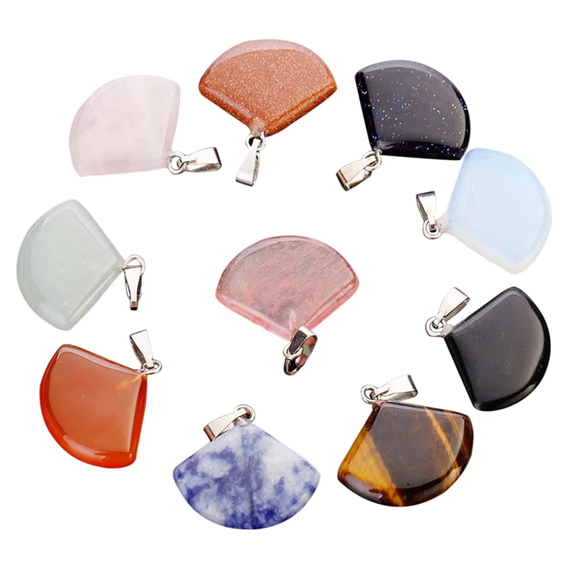 Charms Natural Quartz Crystal Gemstone Fan-shaped Stone pendants for Jewelry Making Necklaces 