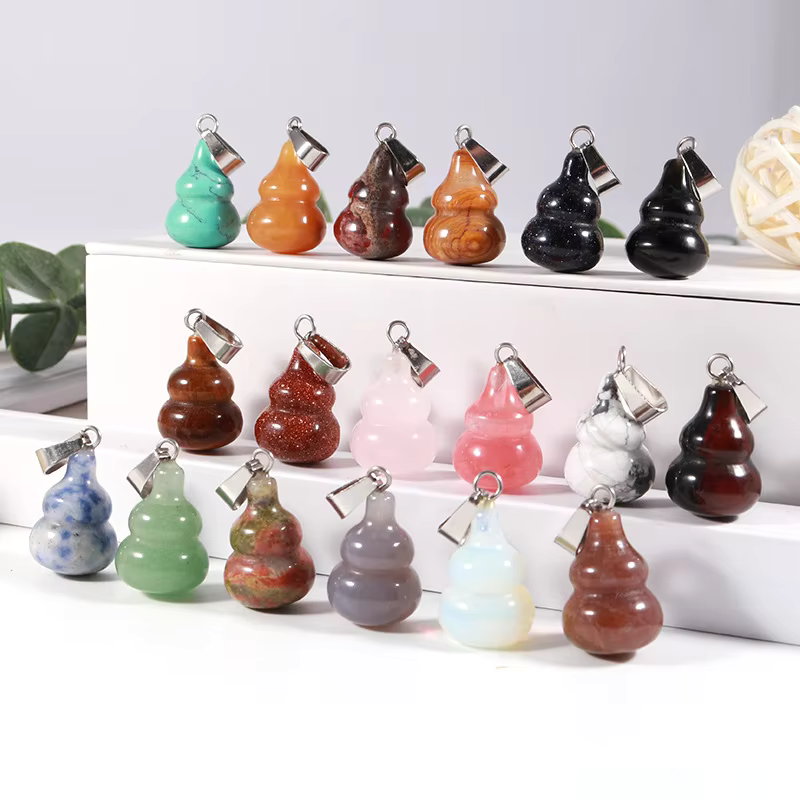 Natural Stone Crystal Calabash Gourd Pendant Necklace Fashion Gemstone Pendants Necklace Jewelry 
