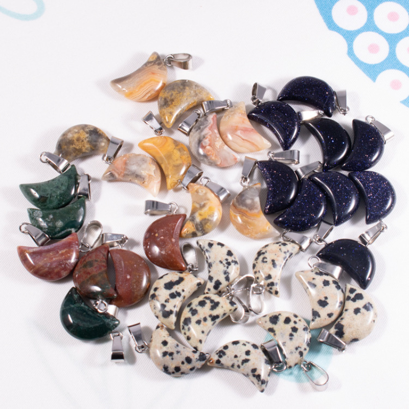 Moon Shape Crystal Natural Healing Stone Pendant Gemstone For Diy Jewelry Making Necklace Bracelet