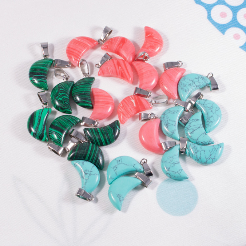 Moon Shape Crystal Natural Healing Stone Pendant Gemstone For Diy Jewelry Making Necklace Bracelet