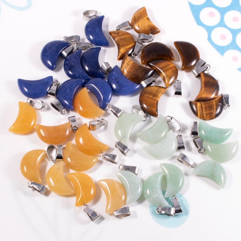 Moon Shape Crystal Natural Healing Stone Pendant Gemstone For Diy Jewelry Making Necklace Bracelet